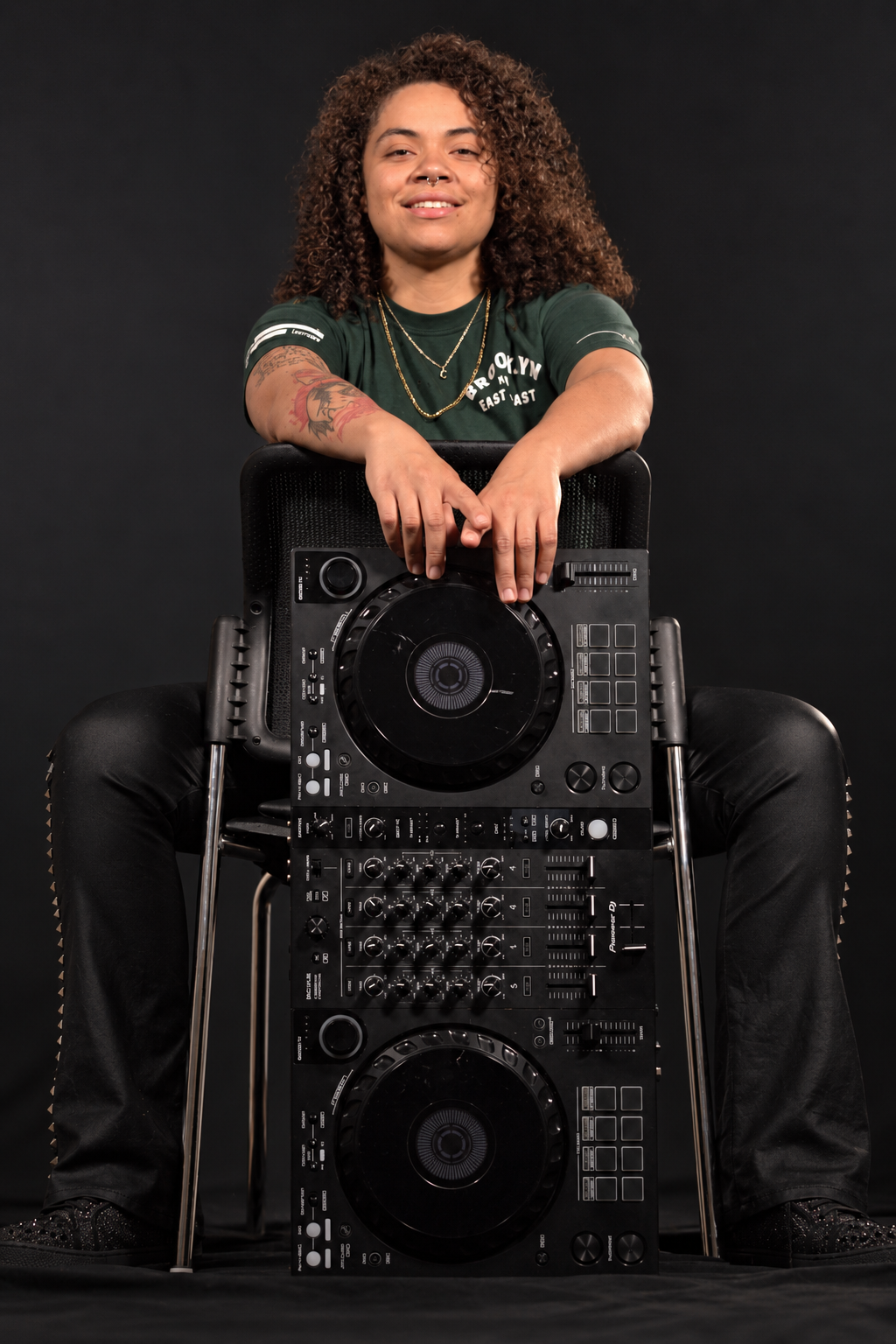 DJ Xhlo portrait with controller, Atlanta DJ photoshoot by ButterflyZ Collective